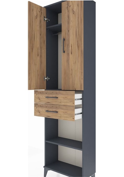 Arges Dolap 3 Raflı 2 Çekmeceli Tek Askılı 60x30x221 Antrasit-çam Antrasit