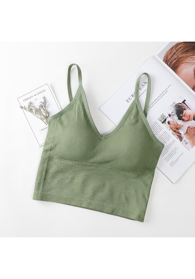 Ece's Design İnce Askılı Crop Atlet Soft Dokulu Rahat Bralet Üst W1011 Yeşil