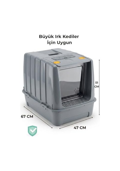 Jumbo Dev Büyük Boy Kapalı Kedi Tuvaleti, Filtreli Ve Kürek Hediyeli, 67,5x47x51 Cm - Vn11095 Açık Bej