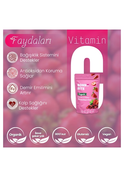 Bonny Bite Kurutulmuş Çıtır Çilek Atıştırmalığı 18 G