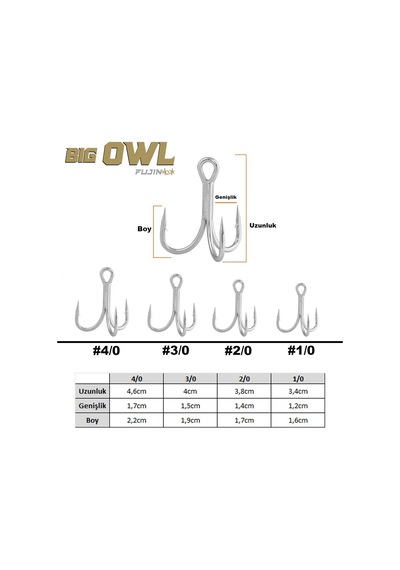 Fujin Big Owl Süper Anti-rust Üçlü Kanca 1/0
