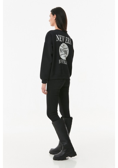 Fullamoda New York Baskılı Sweatshirt- Siyah 24KGB890196758-Siyah