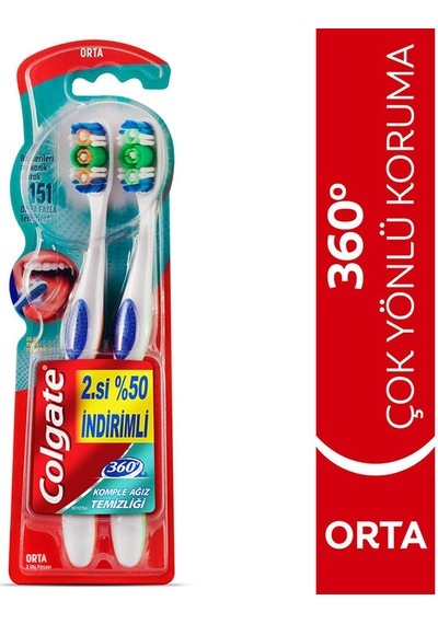 4 Adet Colgate Diş Fırçası 360 Komple Ağız Temizliği Orta 1+1