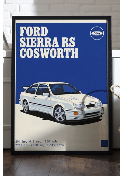 Ford Sierra Rs Cosworth Siyah Ahşap Çerçeveli Poster, Dekoratif Araba Duvar Tablosu