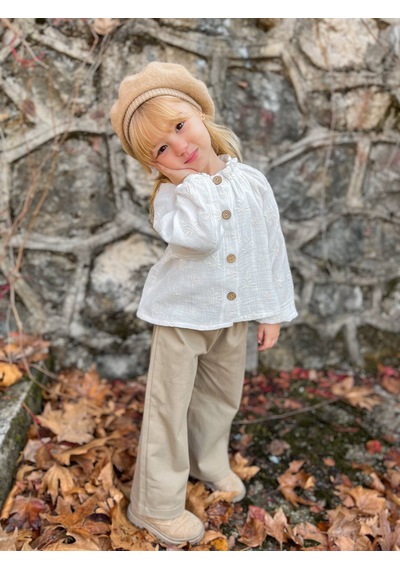 Noble Kids Kız Çocuk Gömlek Ve Gabardin Pantolon Takımı Ekru