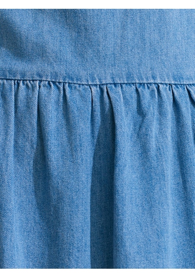 Dilvin 90570 Boyundan Bağlamalı Uzun Denim Elbise-mavi Mavi
