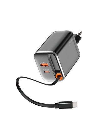 Wiwu Wi-g021 Helix Serisi Gan Teknolojili Usb-a To Type-c Pd 45w Type-c Kablolu Şarj Seti Siyah