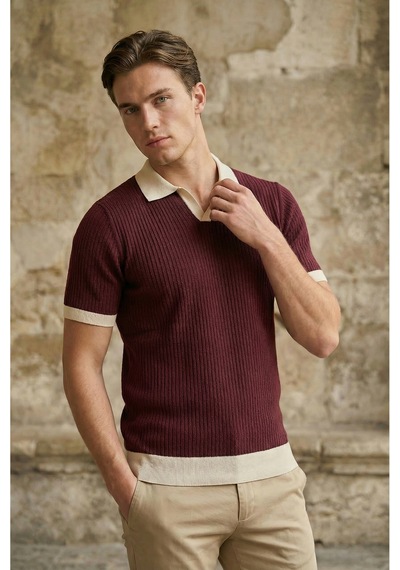 Sayzen Your Shine Sayzen Polo Yaka Çizgili T-shirt Mansum2601 Bordo