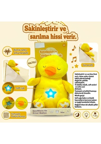 Nefes Alan Işıklı Ve Müzikli Uyku Arkadaşı Peluş Civciv - Sakinleştirici Bebek Oyuncağı Lisinya Sarı
