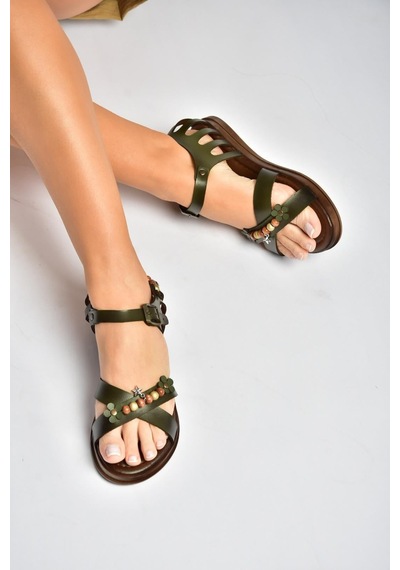 Fox Shoes Y390360203 Yeşil Hakiki Deri Kadın Sandalet