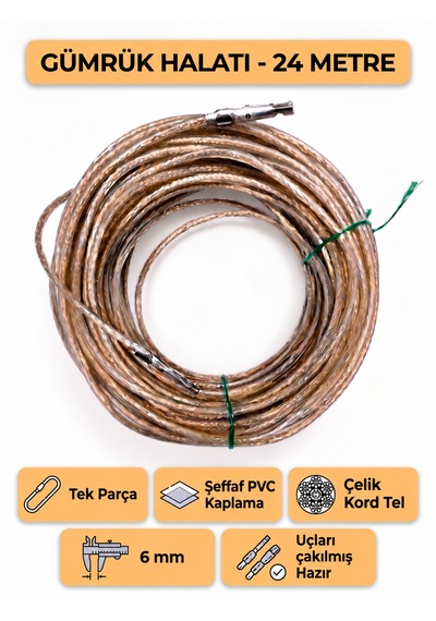 Tır Dorse Kamyon Konteyner Gümrük Halatı Galvanizli Çelik Tel 24 Metre 6mm