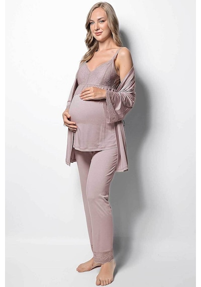 Monamise 18431 Hamile Lohusa Sabahlıklı Pijama Takım - Vizon