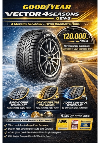 Goodyear 205/55 R16 91V Vector 4Seasons Gen3 Dört Mevsim Lastiği 2026