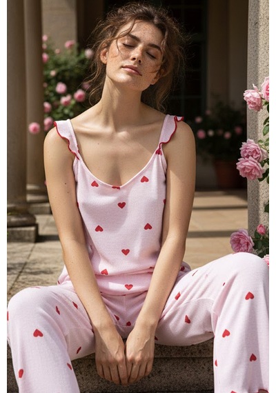 Siyah İnci Fitilli Kaşkorse Örme Pijama Takım 26120651 Pembe
