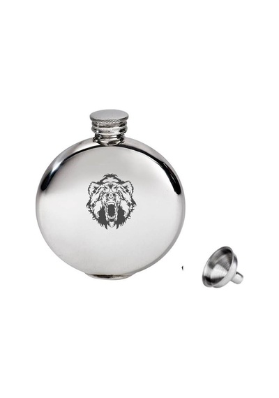Yuvarlak Çelik Cep Matarası Krom 5 Oz 150ml Vahşi Ayı (hunili)