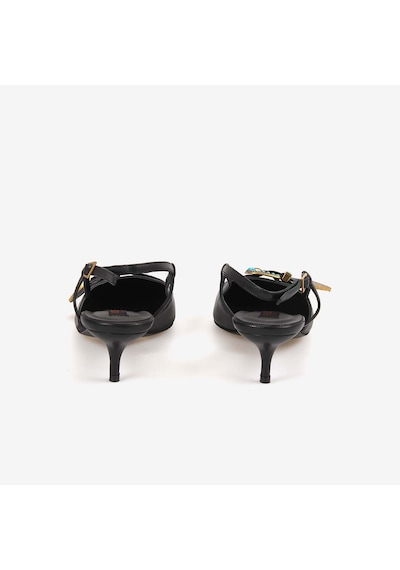 Rouge Kadın Taşlı Toka Detaylı Slingback Sivri Burun 6cm Topuklu Ayakkabı 7124 Siyah
