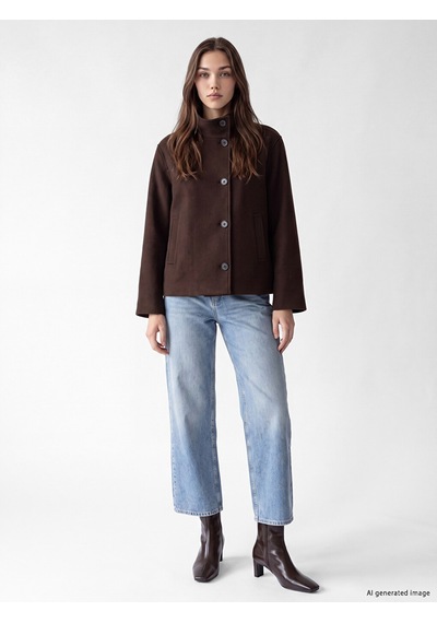 Lcw Modest Kahverengi Dik Yaka Oversize Kadın Kaşe Mont