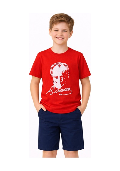 Atatürk Baskılı Çocuk Tişört Bgl-st05506 Kırmızı