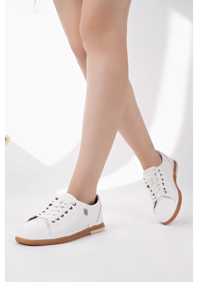 Nesilshoes Modessa 160 Beyaz Bağcıklı Hakiki Soft Deri Kadın Ayakkabı