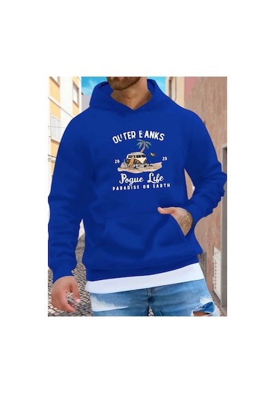 Medinenur Pogue Life Baskılı Kapüşonlu Sweatshirt Mavi