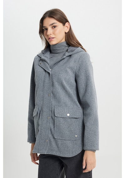 Regular Fit Normal Kesim Kapüşonlu Gri Parka Ceket W242742035 Gri