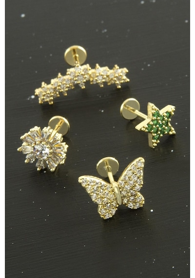 Tragus Zirkon Taşlı Piercing 1 Adet Çok Renkli