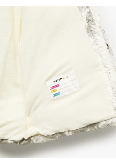 Koton Kapşonlu Uzun Kollu Desenli Cepli Oversize Mont Beyaz 6wkb00008tw Beyaz