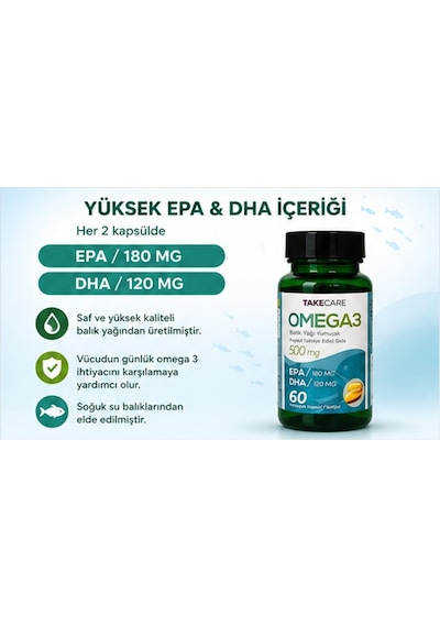 Takecare Omega 3 Balık Yağı 500 Mg 60 Softjel