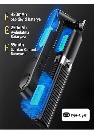 450 Mah Rgb Led Işıklı 102 Cm Titreşim Önleyici Gimbal Tripod Selfie Çubuğu Bluetooth Kumandalı