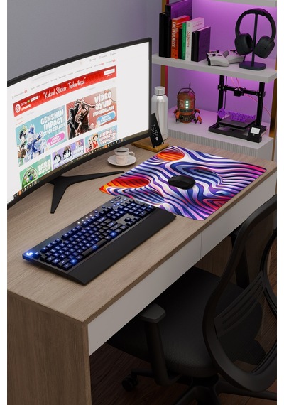 Realistik Çizgi Kaymaz Dikişli Kauçuk Oyuncu Mousepad V2 - 48x40 Xl Gaming Mouse Pad Fare Altlığı