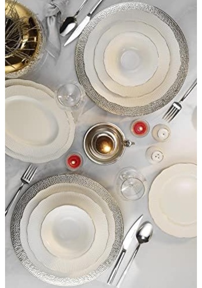 Porselen Ilay 58 Parça 12 Kişilik Yemek Takımı, Platin Diğer