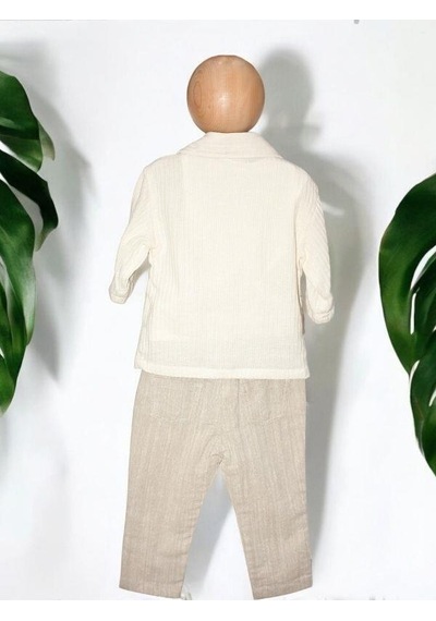 Zekids Erkek Bebek Üçlü Ceketli Pantolonlu Takım-15693 Bej