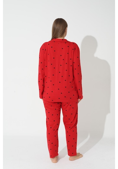 Siyah İnci Curve Büyük Beden Battal Boy Düğmeli Pamuklu Pijama Takımı 7617 Kırmızı Siyah İnci Curve Büyük Beden Battal Boy Düğmeli Pamuklu Pijama Takımı 7617 Kırmızı