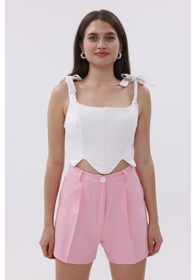 Genius Store Fundachoosesxgenius Kadın Pileli Şort İç Göstermez Lamineli Kadın Şort Pileli-şort Pembe