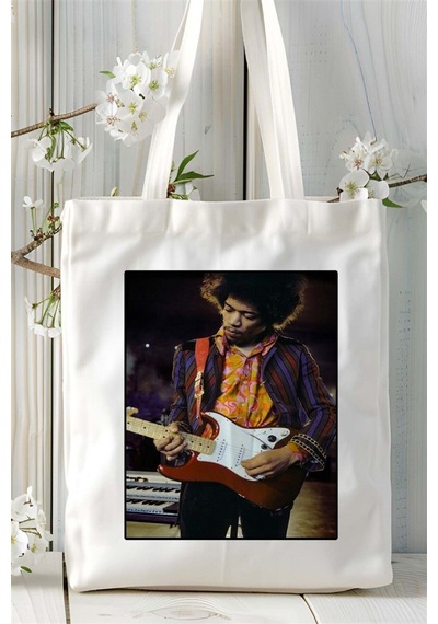 Art Hediye Jimi Hendrix Baskılı Bez Çanta Omuz Çantası Kişiye Özel Desen 3 Çok Renkli
