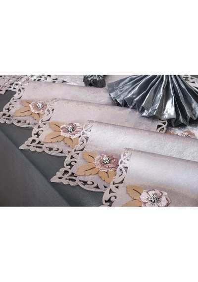 Afife Kadife Gümüş Füme Sofra Takımı 8 Kişilik 160x230 Cm 34 Prç. - 955 Çok Renkli