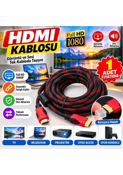 Hdmı Kablosu Hdtv Bilgisayar Uydu Görüntü Ses Full Hd Sargılı Görüntü Aktarma Kablosu Adet  Diğer