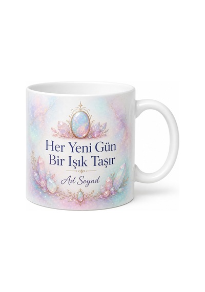 İsme Özel Ekim Ayı Doğum Taşı Opal Baskılı Kupa Bardak Hediye Beyaz / Çok Renkli