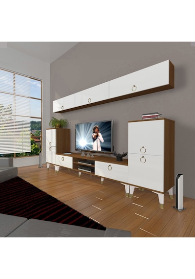 Decoraktiv Eko 9 Mdf Dvd Gold Tv Ünitesi Tv Sehpası Ceviz - Beyaz