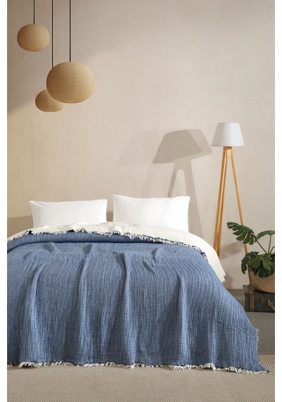 Varol 5 Katlı %100 Pamuk Müslin Yatak Örtüsü 230x240 Cm Lacıvert/cıftkısılık Lacivert