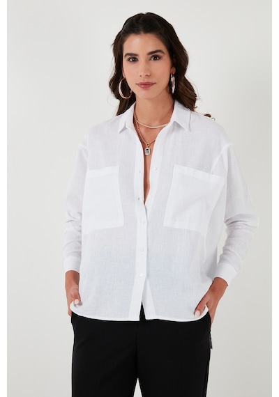 Lela Sırt Pencere Detaylı Çift Cepli % 100 Pamuk Relaxed Fit Bayan Gömlek 51444591 Beyaz