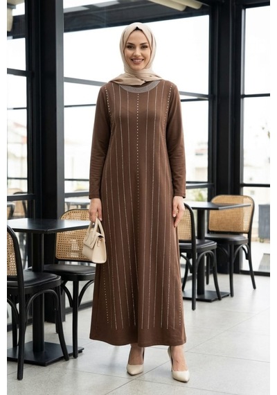 Hb Harma Time Butik Kadın Kahverengi Kristal Kumaş Taş Detaylı Uzun Tesettür Elbise Hb Harma Time Butik Kadın Kahverengi Kristal Kumaş Taş Detaylı Uzun Tesettür Elbise