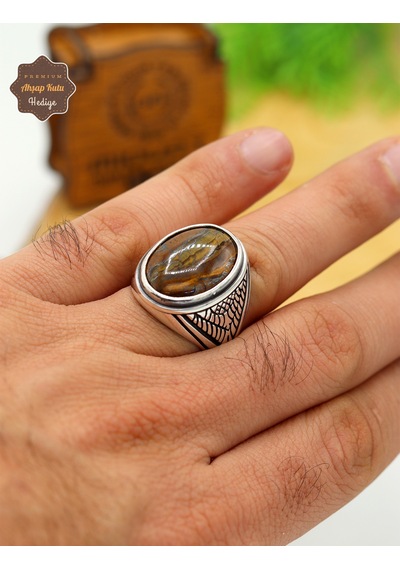 Kaplangözü Taşlı Baklava Motifli 925 Ayar Gümüş Erkek Yüzük 201024879 Gümüş