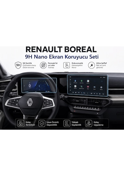 Renault Boreal Iconic Paket Dijital Gösterge Ve Multimedya Ekran Koruyucu 9h Nano Set