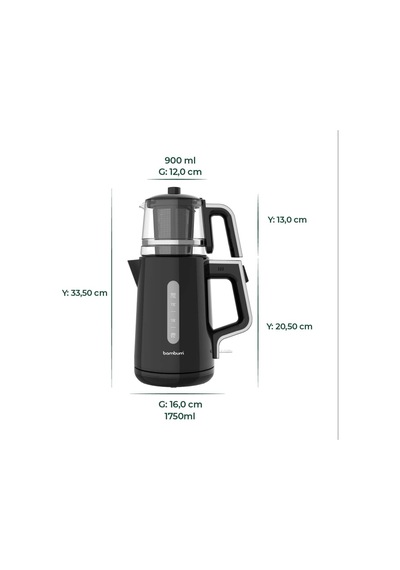 Cam Demlikli Çay Makinesi Siyah Renk 1850 W