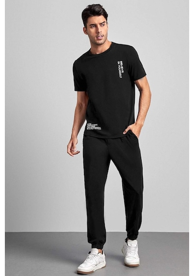 Uyguntarz Unisex Belive İn Your Self Baskılı Eşofman Takımı Siyah