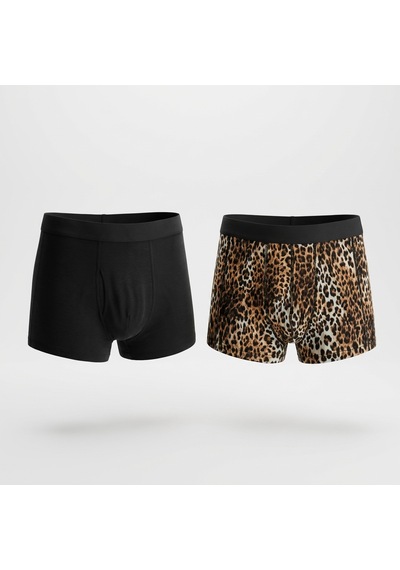 Bonbon Erkek 2'li Paket Pamuklu Leopar Ve Siyah Renk Boxer Bb2823 Çok Renkli