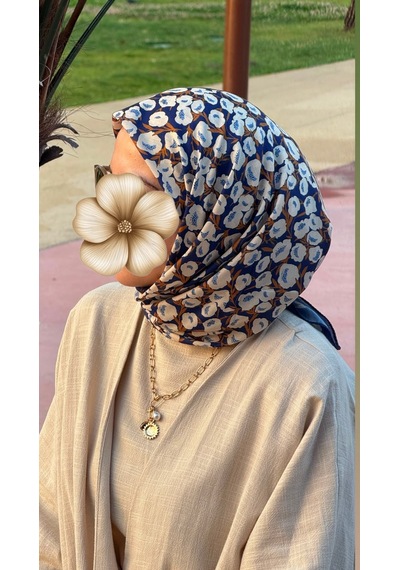 Qalortex Scarf Pamuklu Pera Desen Eşarp - Laci lacivert