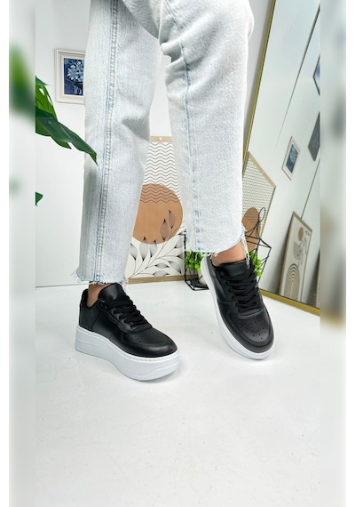 Günlük Kadın Sneaker Bağcıklı Hafif Kalın Yüksek Tabanlı Yürüyüş Nefes Alan Spor Ayakkabı 451 Siyah - Beyaz Günlük Kadın Sneaker Bağcıklı Hafif Kalın Yüksek Tabanlı Yürüyüş Nefes Alan Spor Ayakkabı 451 Siyah - Beyaz