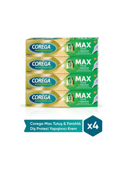 Max Tutuş & Ferahlık Diş Protezi Yapıştırıcı Krem 40g X 4 Adet